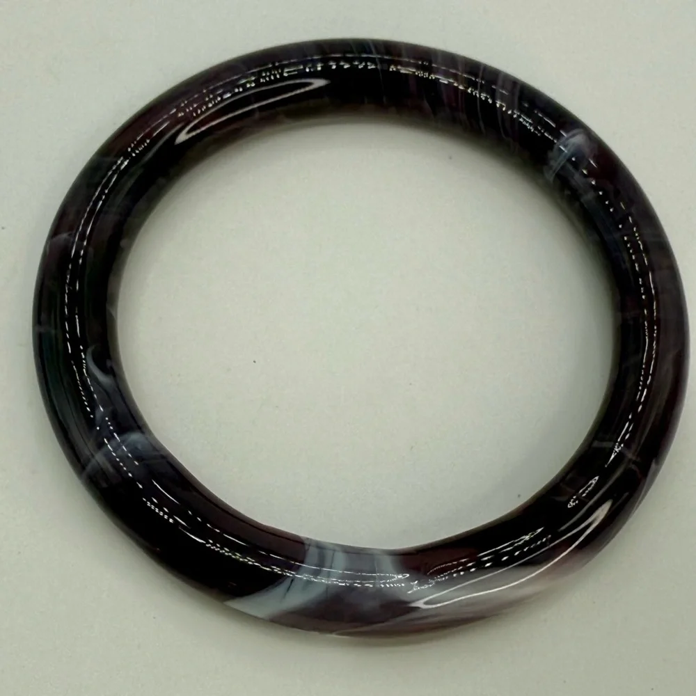 Vintage Chinese Glass Bangle – Black, Purple & White Swirl – Size 7.5